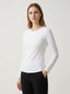 Maglia Donna a Manica Lunga Slim Fit in Cotone Elasticizzato Bianco