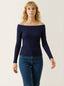 Maglia Donna a Costine con Scollo Off-Shoulder e Maniche Lunghe