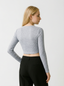 Maglia Crop Top Aderente a Maniche Lunghe con Scollo Rotondo a Costine Grigio