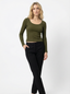 Maglia Basic U-Neck a Maniche Lunghe Costine Verde Militare