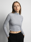 Maglia Cropped Donna a Costine Grigia con Collo Alto