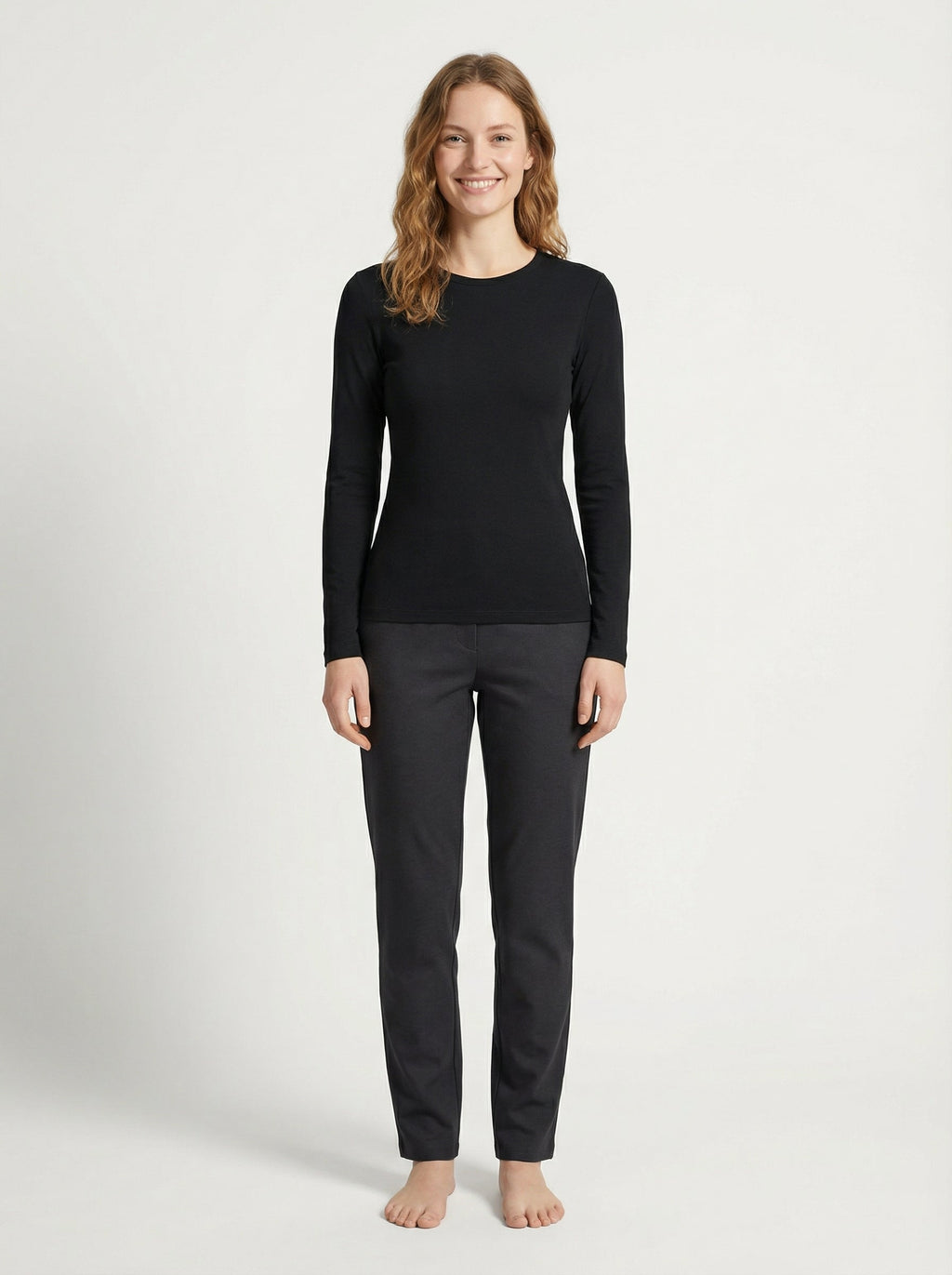 Maglia a Manica Lunga Donna Nera in Cotone Elasticizzato Slim Fit