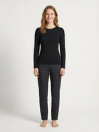 Maglia a Manica Lunga Donna Nera in Cotone Elasticizzato Slim Fit