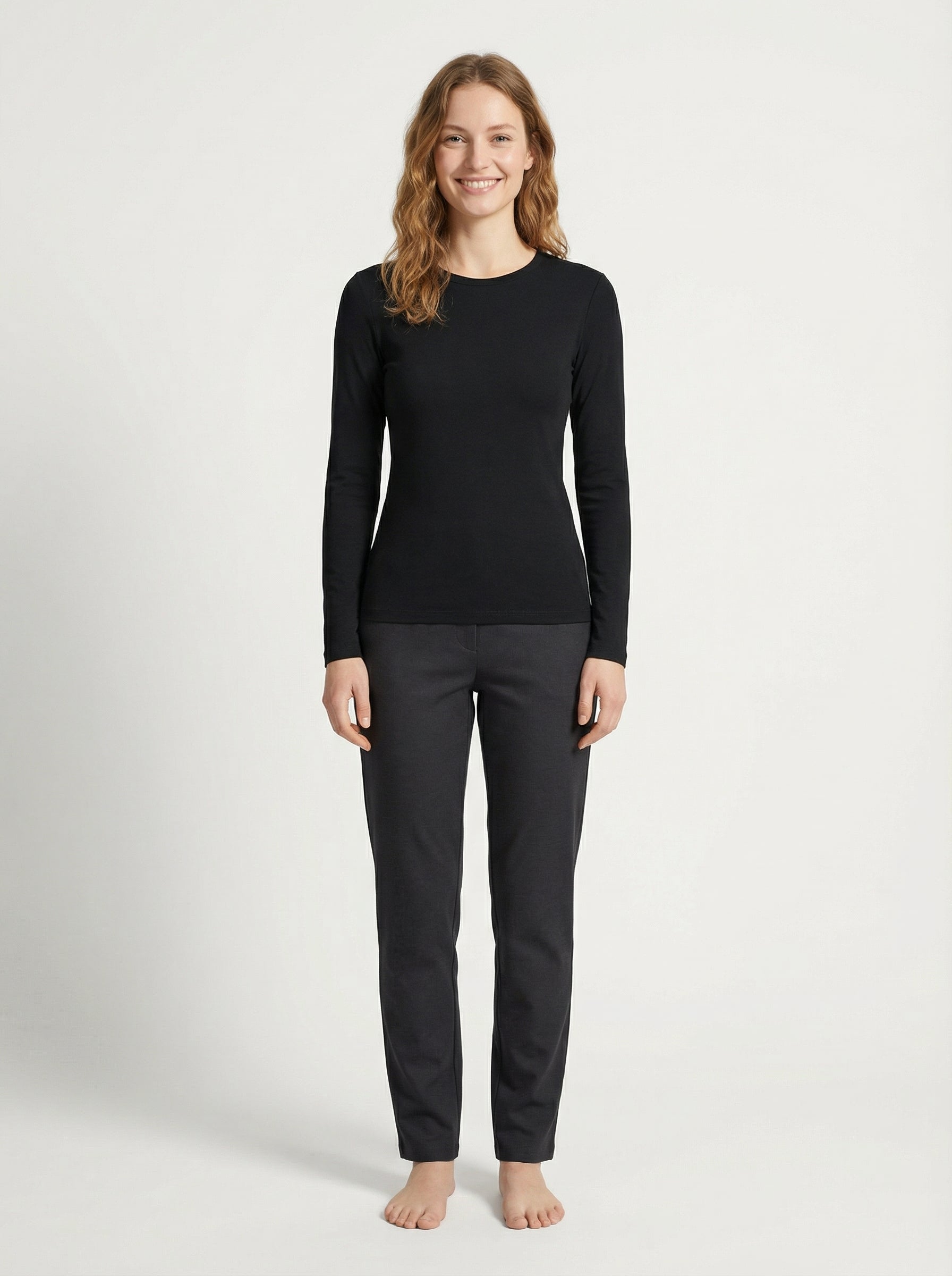 Maglia a Manica Lunga Donna Nera in Cotone Elasticizzato Slim Fit