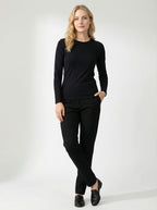 Maglia a Manica Lunga Donna Nera in Cotone Elasticizzato Slim Fit