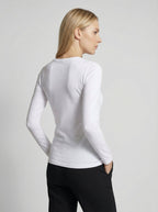 Maglia Donna a Manica Lunga Slim Fit in Cotone Elasticizzato Bianco