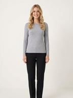Maglia Donna Manica Lunga in Cotone Elasticizzato Slim Fit Grigio