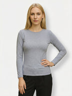 Maglia Donna Manica Lunga in Cotone Elasticizzato Slim Fit Grigio
