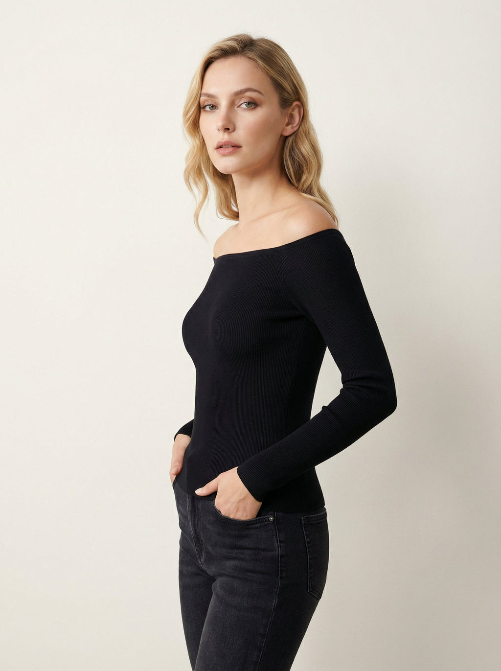 Maglia Donna Slim Fit Gialla Maniche Lunghe Scollo a Barca