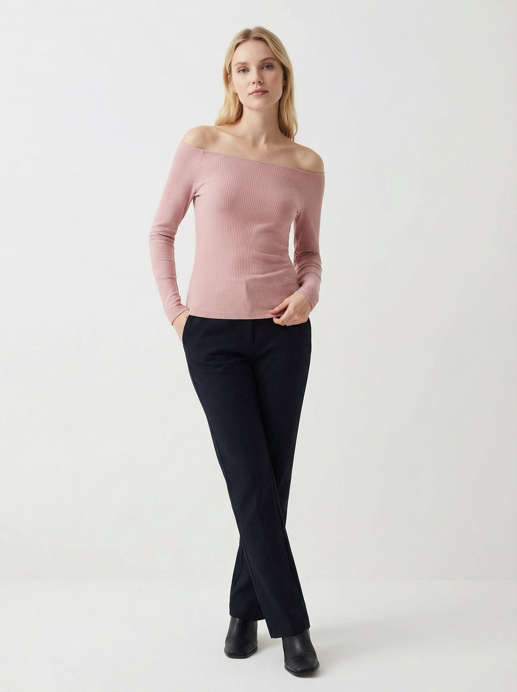 Maglia Donna Off-Shoulder Slim Fit Manica Lunga in Cotone Viscosa