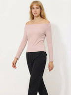 Maglia Donna Off-Shoulder Slim Fit Manica Lunga in Cotone Viscosa