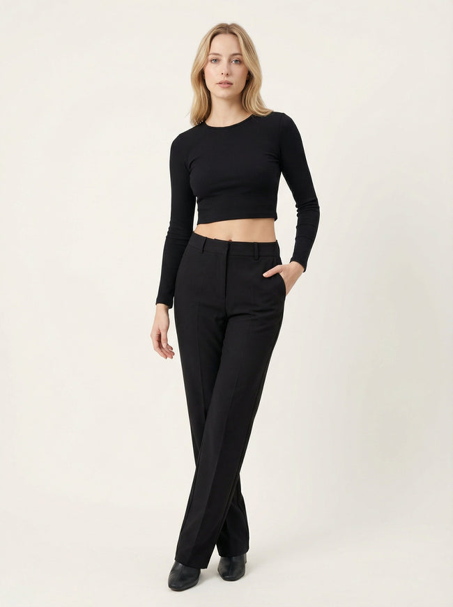 Maglia Crop Gialla a Maniche Lunghe Slim Fit Donna Hover Image