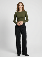 Maglia Top Crop Maniche Lunghe Aderente Verde Militare