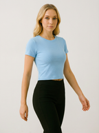 Maglia Top Crop Azzurro a Maniche Lunghe in Misto Cotone Elasticizzato