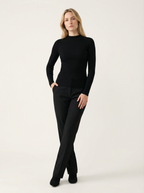 Maglia a Costine Elasticizzata Slim Fit Collo Alto Borgogna