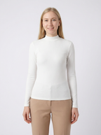 Maglia Donna Bianca a Maniche Lunghe Collo a Lupetto Slim Fit