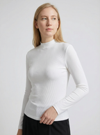 Maglia Donna Bianca a Maniche Lunghe Collo a Lupetto Slim Fit