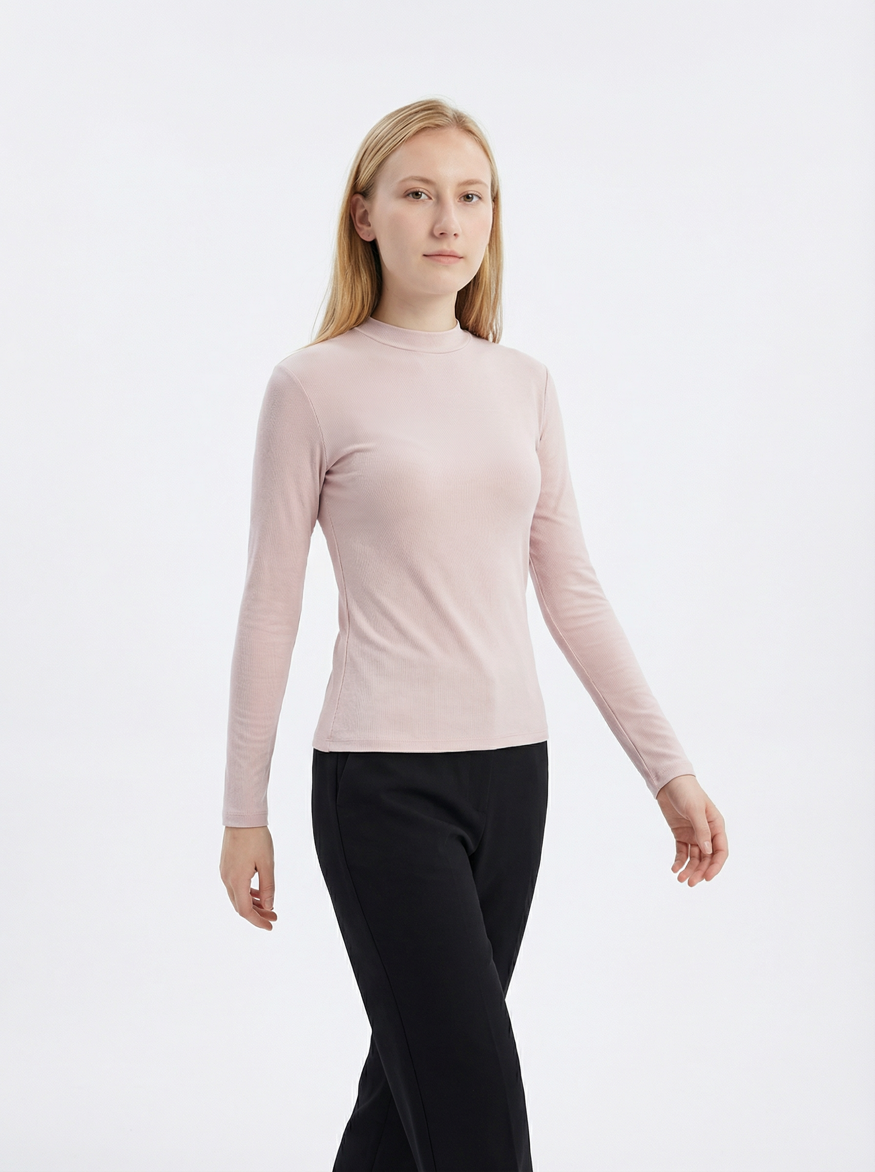 Maglia Mock Neck Donna Slim Fit a Maniche Lunghe in Misto Cotone