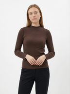 Maglia Donna a Collo Alto Marrone in Cotone Elasticizzato