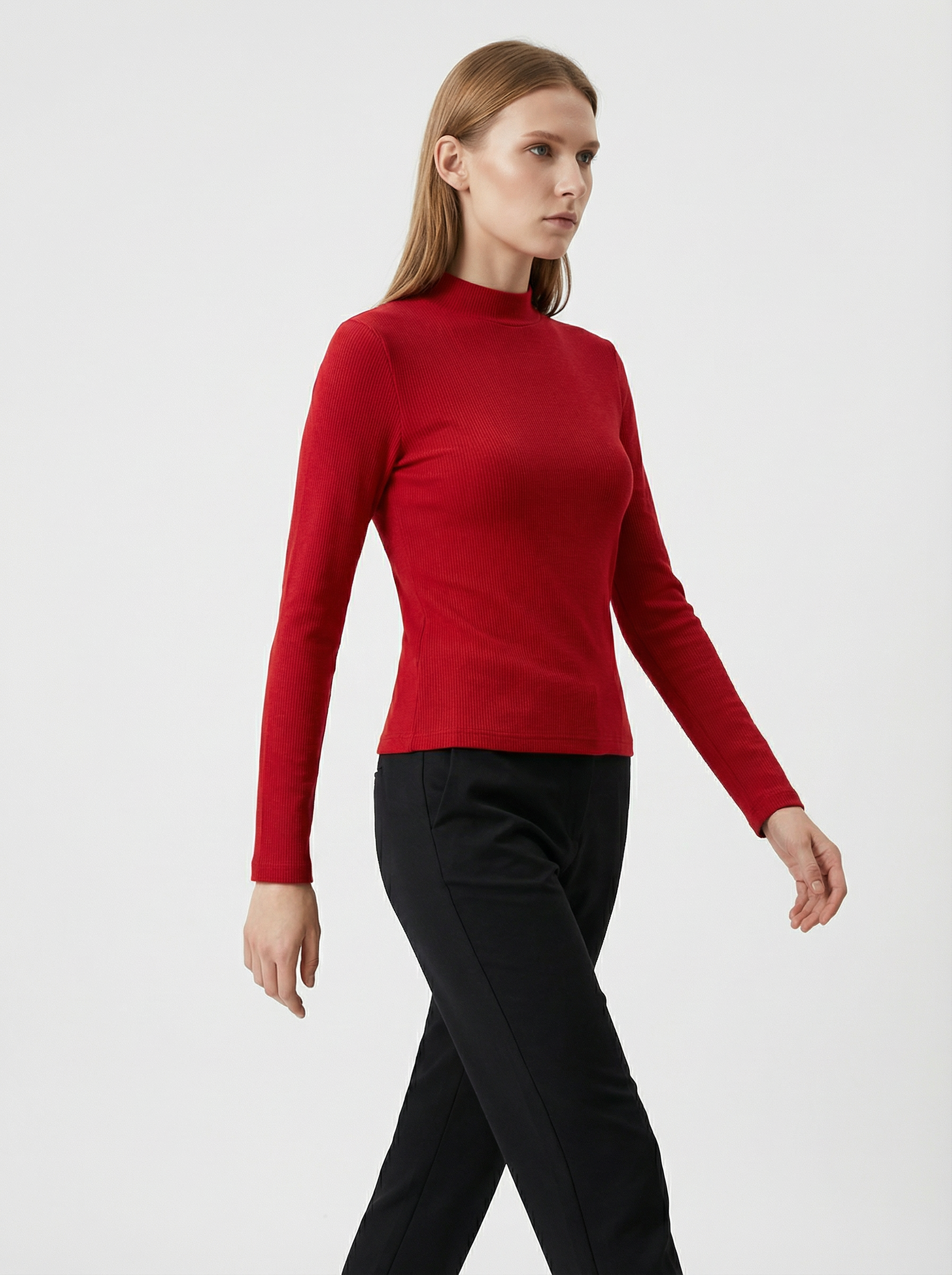 Maglia Donna a Collo Alto in Cotone e Viscosa Rosso