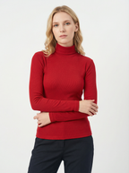 Maglia Donna a Collo Alto in Cotone e Viscosa Rosso