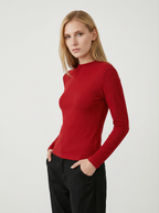 Maglia Donna a Collo Alto in Cotone e Viscosa Rosso