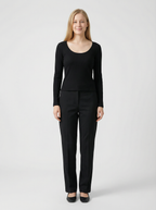 Maglia Basic Scollo a U Maniche Lunghe Borgogna in Misto Cotone Elasticizzato