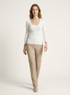 Maglia a Maniche Lunghe Scollo a U Basic in Cotone Elasticizzato