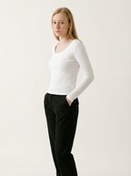 Maglia a Maniche Lunghe Scollo a U Basic in Cotone Elasticizzato