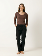 Maglia Donna Basic Maniche Lunghe Scollo U, Cotone e Viscosa