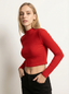 Maglia Top Cropped Rosso a Maniche Lunghe con Collo Alto