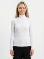 Maglia Donna Dolcevita Bianca in Misto Cotone Elasticizzato