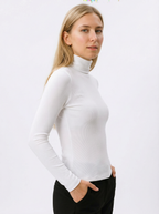 Maglia Donna Dolcevita Bianca in Misto Cotone Elasticizzato