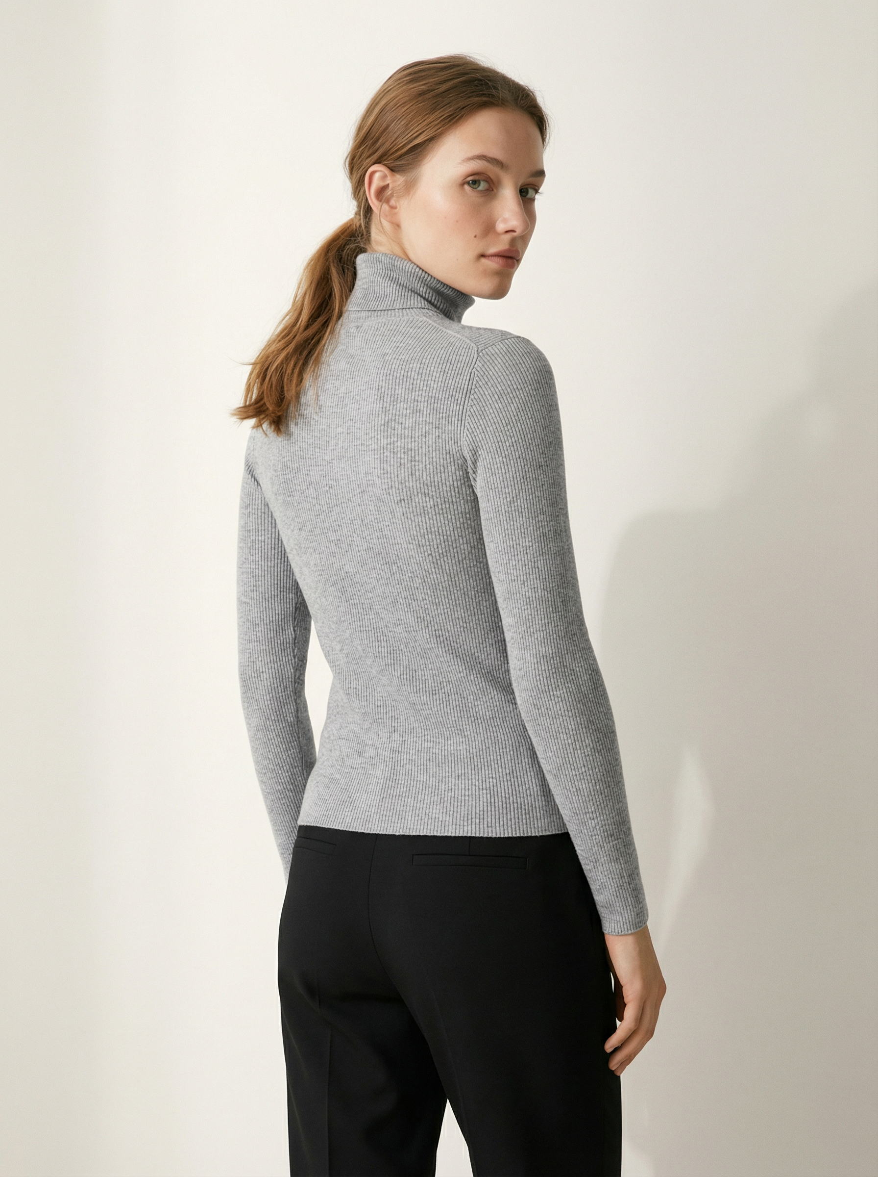 Maglia Dolcevita Classica a Costine Grigia | Collo Alto Maniche Lunghe