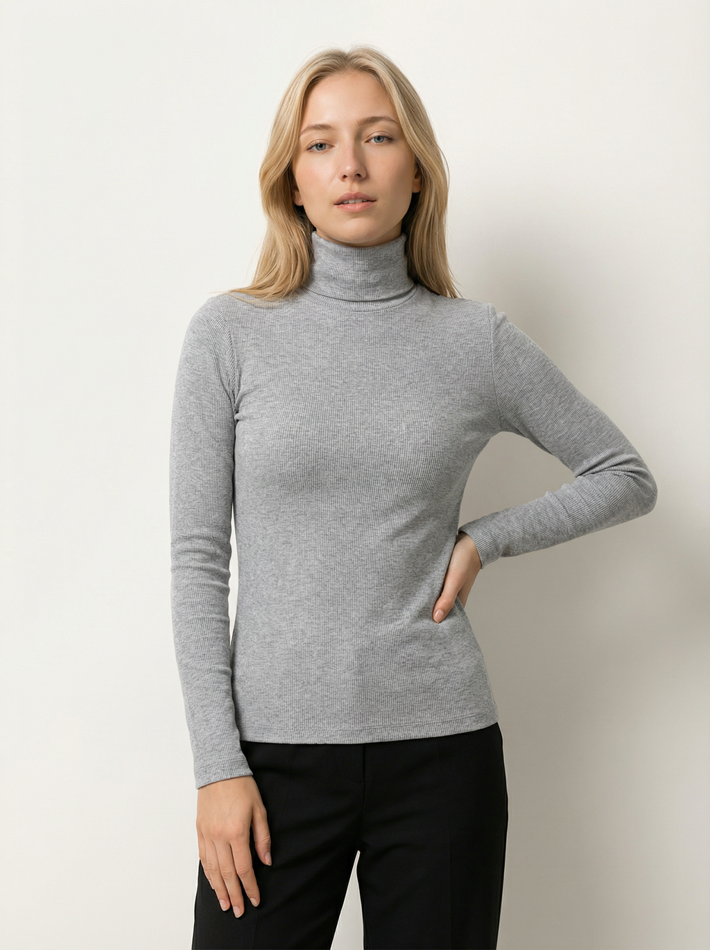 Maglia Dolcevita Classica a Costine Grigia | Collo Alto Maniche Lunghe