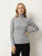 Maglia Dolcevita Classica a Costine Grigia | Collo Alto Maniche Lunghe