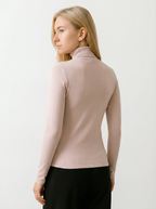 Maglia Dolcevita Classica Slim Fit Donna in Cotone Viscosa Caffè Chiaro