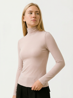 Maglia Dolcevita Classica Slim Fit Donna in Cotone Viscosa Caffè Chiaro