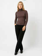 Maglia Dolcevita Classica Marrone in Cotone e Viscosa Donna