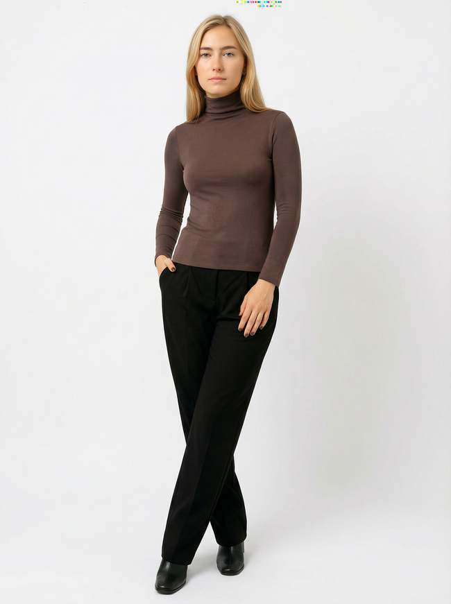 Maglia Dolcevita Classica Marrone in Cotone e Viscosa Donna Main Image