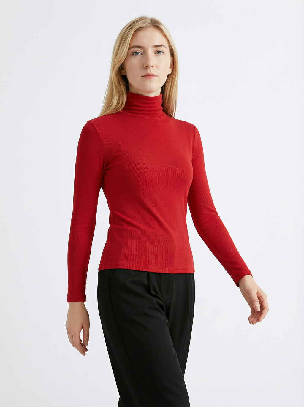 Maglia a Collo Alto Classica a Costine Rossa