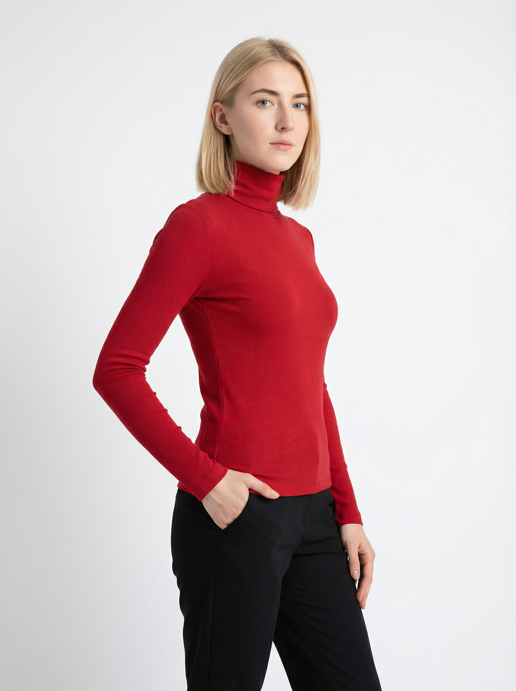 Maglia a Collo Alto Classica a Costine Rossa