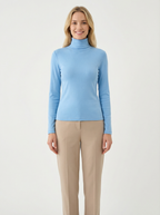 Maglia Dolcevita Classico Azzurro a Manica Lunga in Cotone e Viscosa