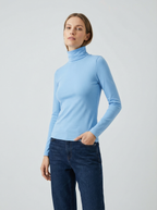 Maglia Dolcevita Classico Azzurro a Manica Lunga in Cotone e Viscosa