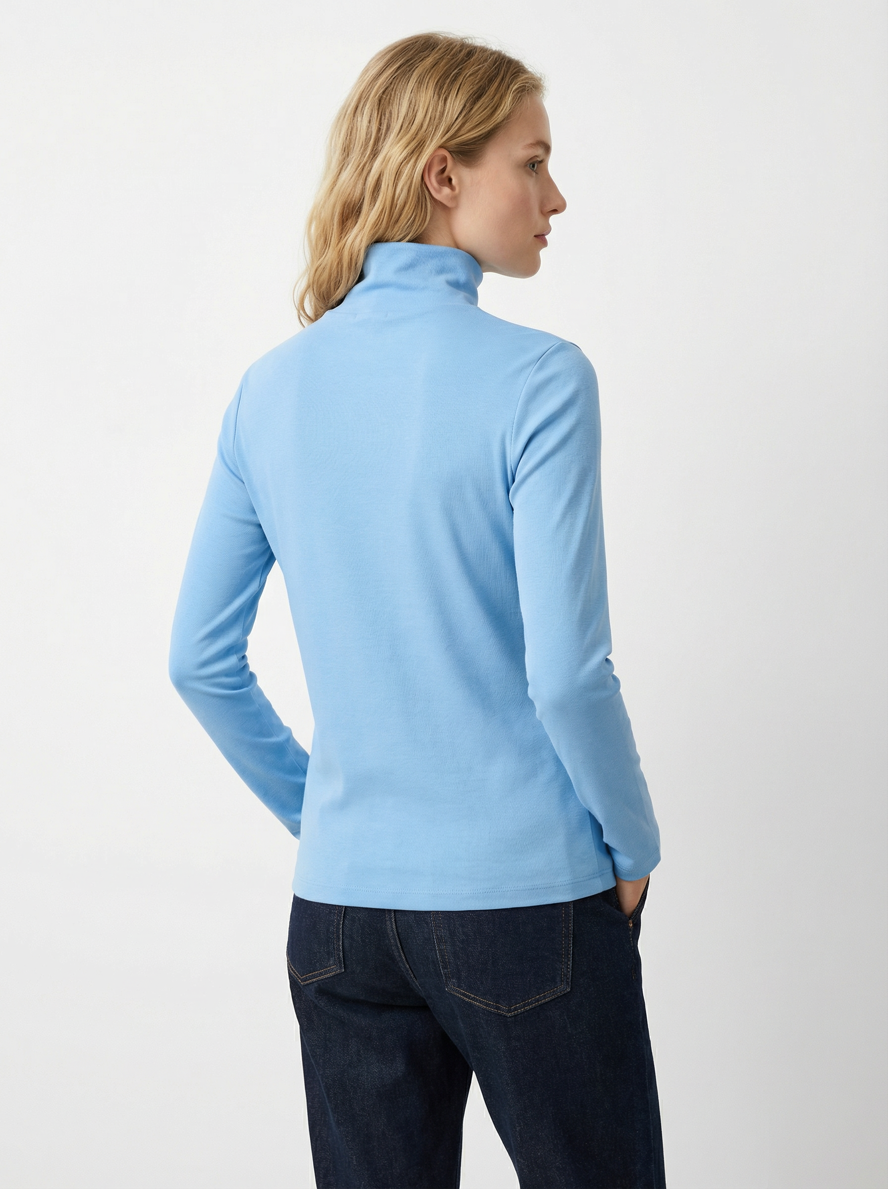 Maglia Dolcevita Classico Azzurro a Manica Lunga in Cotone e Viscosa