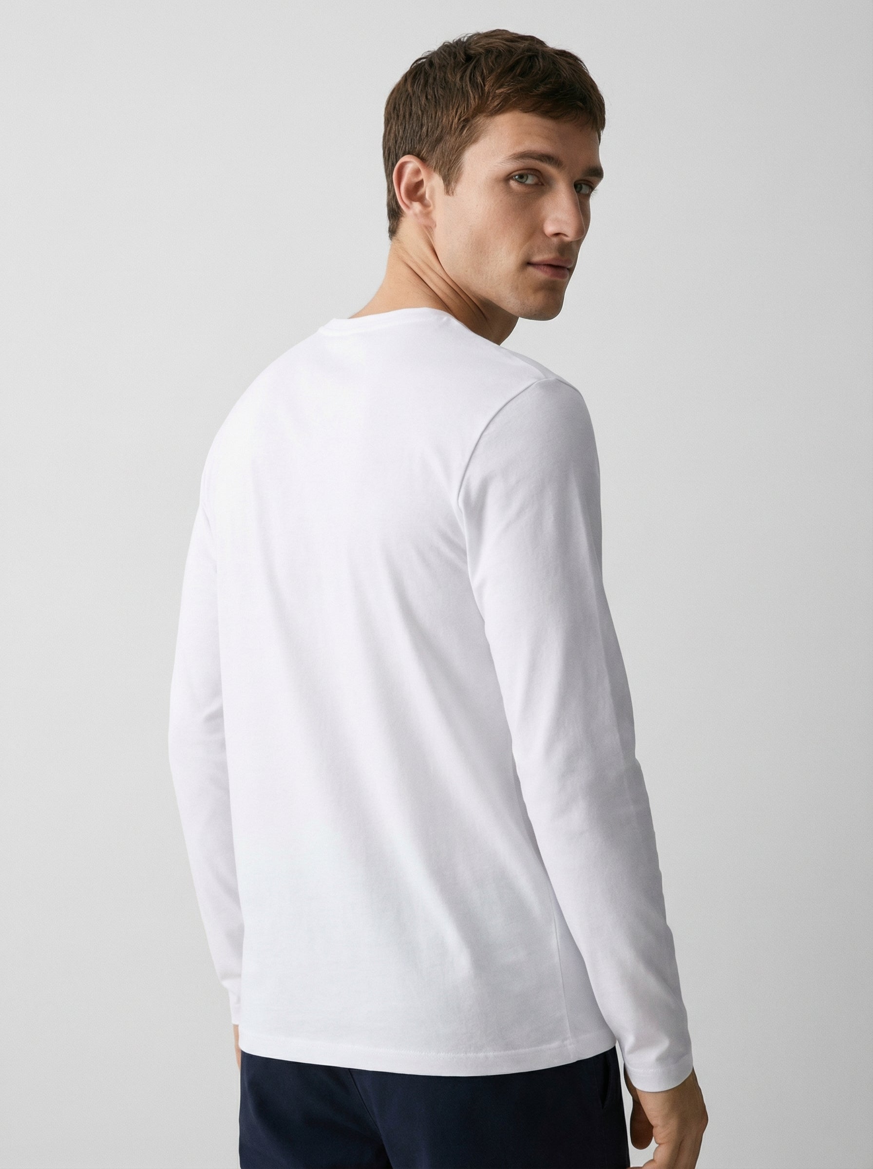 Maglia Maglietta Uomo Girocollo Manica Lunga Bianca 95% Cotone (Confezione 8 Pezzi)