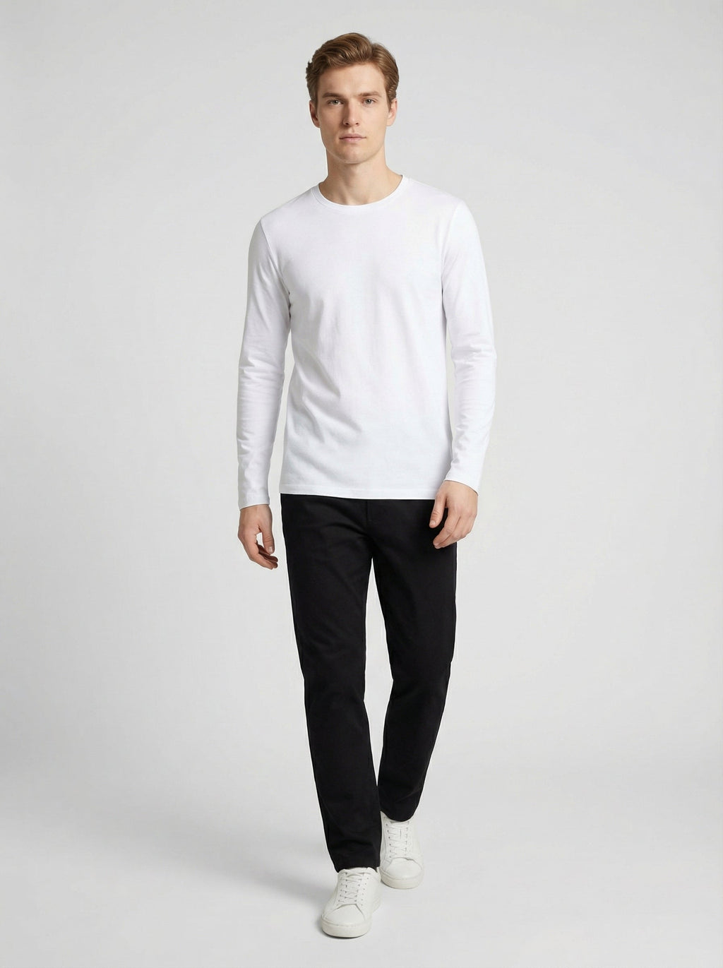 Maglia Maglietta Uomo Girocollo Manica Lunga Bianca 95% Cotone (Confezione 8 Pezzi)