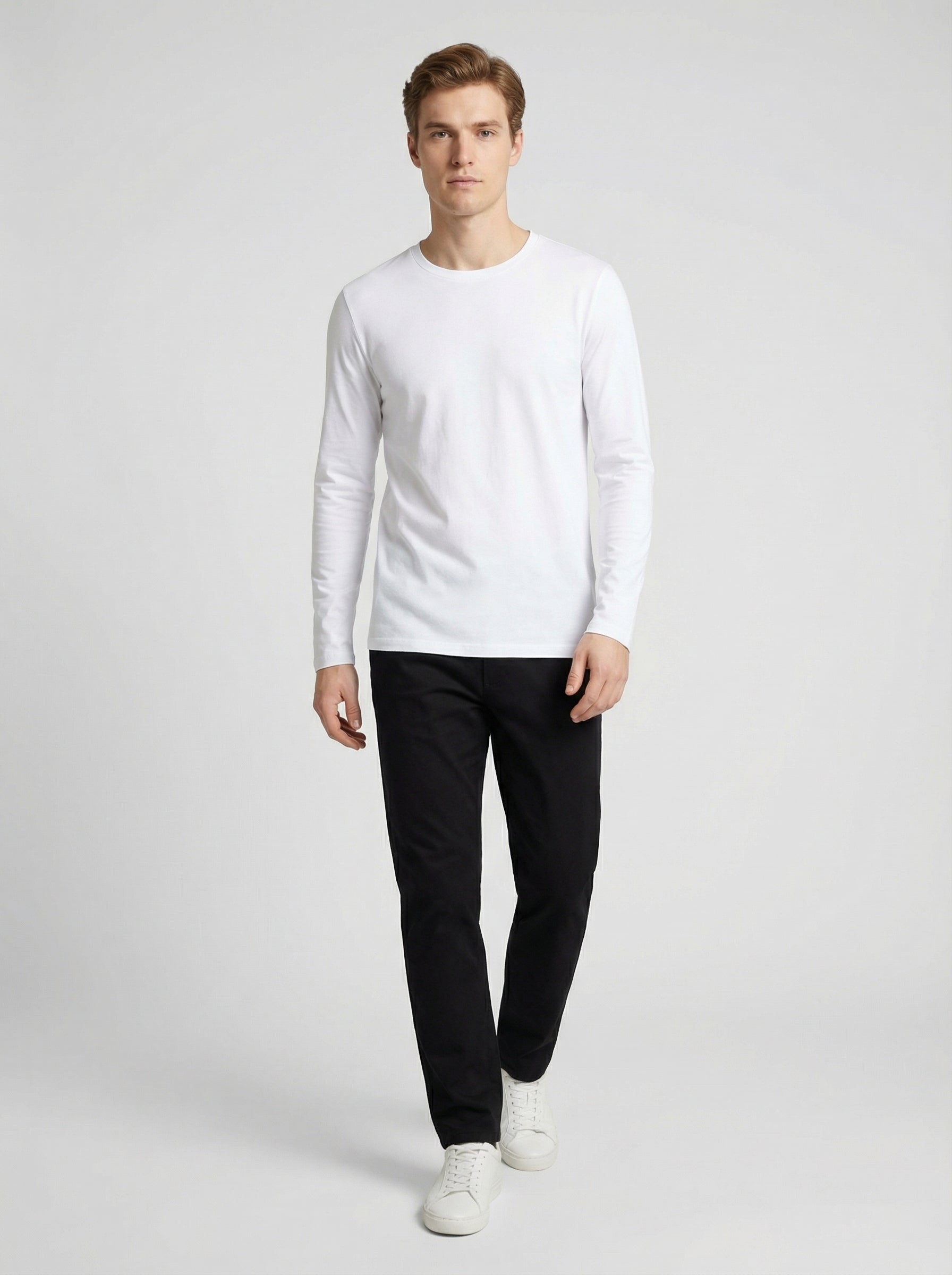 Maglia Maglietta Uomo Girocollo Manica Lunga Bianca 95% Cotone (Confezione 8 Pezzi)