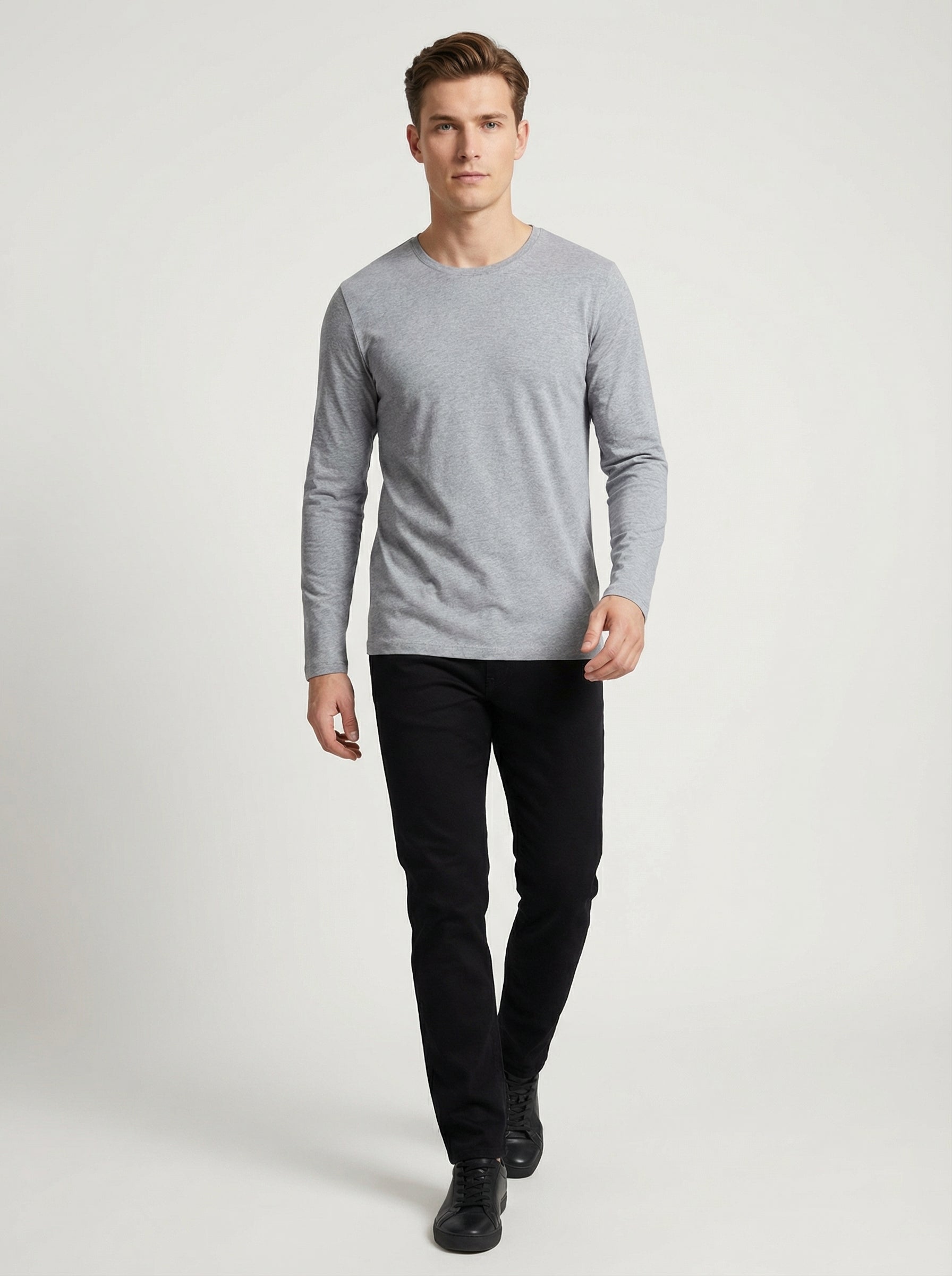 Maglia Maglietta Girocollo Uomo a Maniche Lunghe Grigia