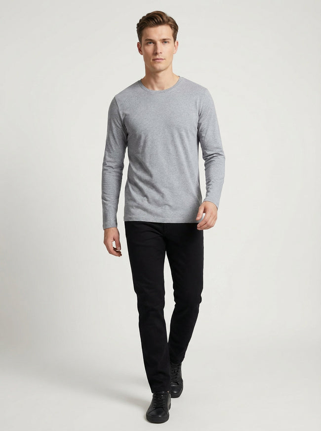 Maglia Maglietta Girocollo Uomo a Maniche Lunghe Grigia Hover Image